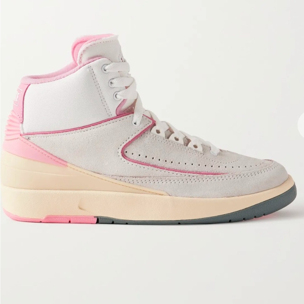 Nike Air Jordan 2 Retro canvas-trimmed suede high-top sneakers never use